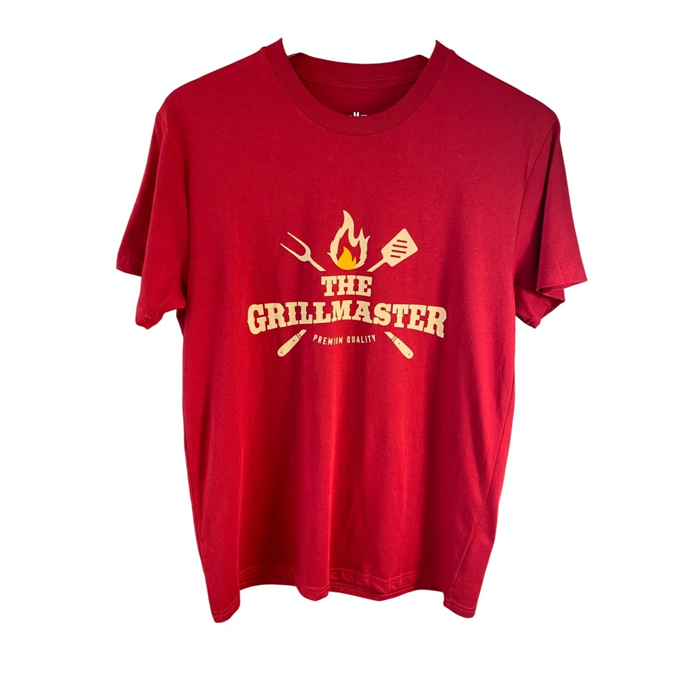 The Grillmaster Mens Red Graphic Crew Neck T-Shirt Size M New‎ BBQ Grill Tee